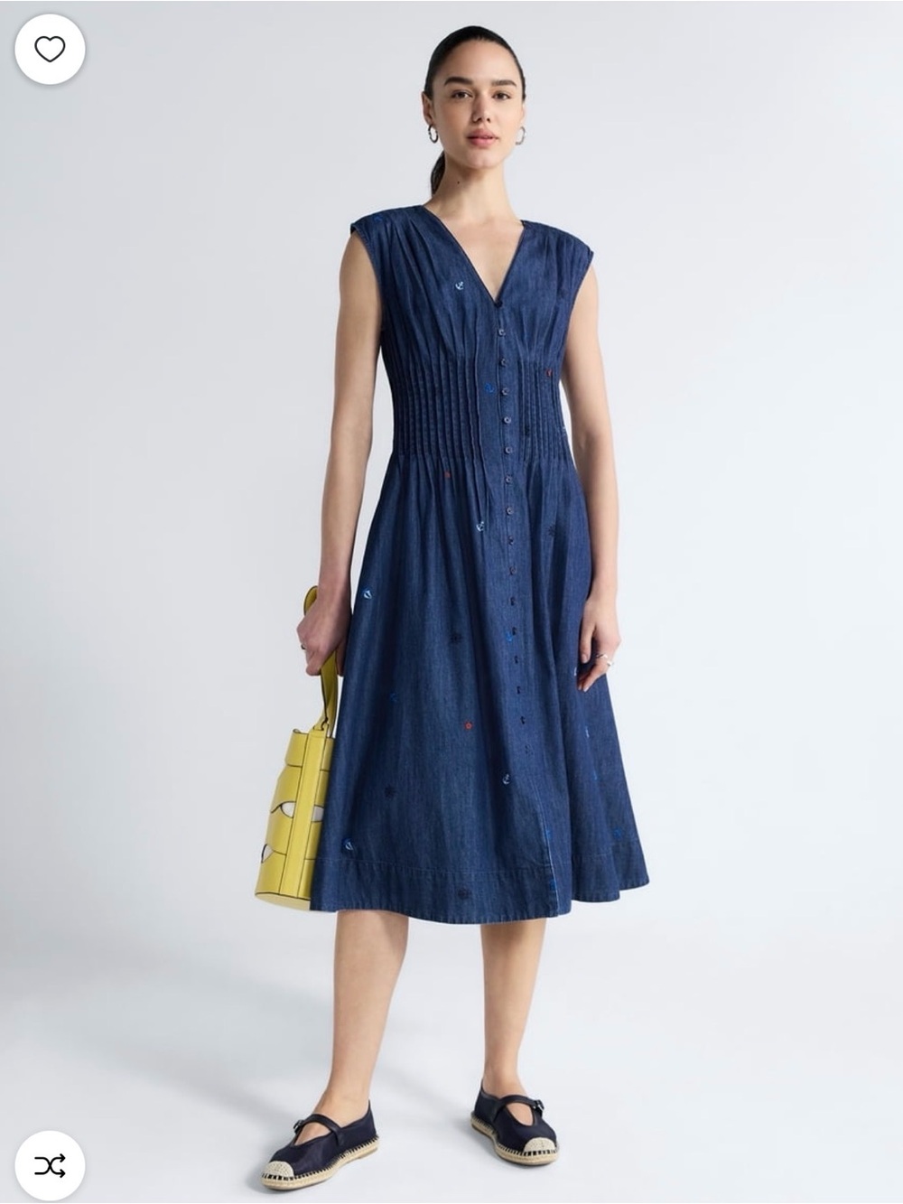 Sleeveless V-Neck Navy Midi Dress with Pintuck Detail - Picture 1 of 4